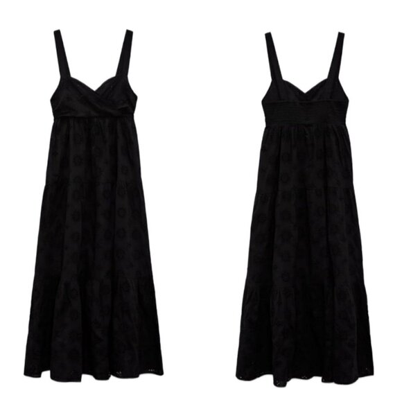 ZARA OPENWORK EMBROIDERED DRESS BLACK5107/301 SIZE L